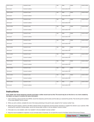 Form TC-452 Temporary Permit Record - Utah, Page 2
