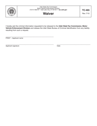 Document preview: Form TC-465 Waiver - Utah