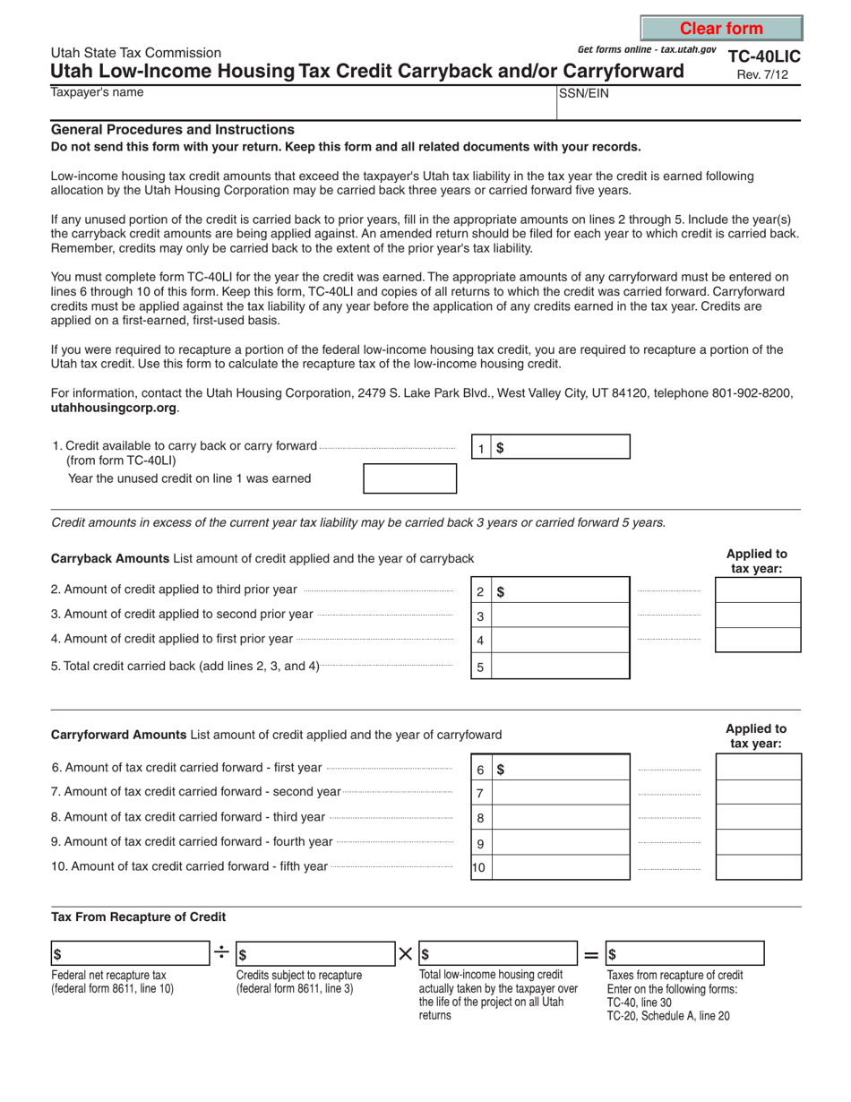 Form Tc 40lic Fill Out Sign Online And Download Fillable Pdf Utah Templateroller 6442