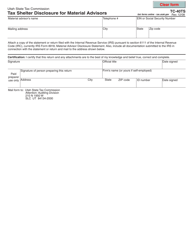 Document preview: Form TC-40TS Tax Shelter Disclosure for Material Advisors - Utah