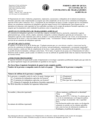 Document preview: Formulario F700-109-999 Formulario De Queja En Contra De Un Contratista De Trabajadores Agricolas - Washington (Spanish)