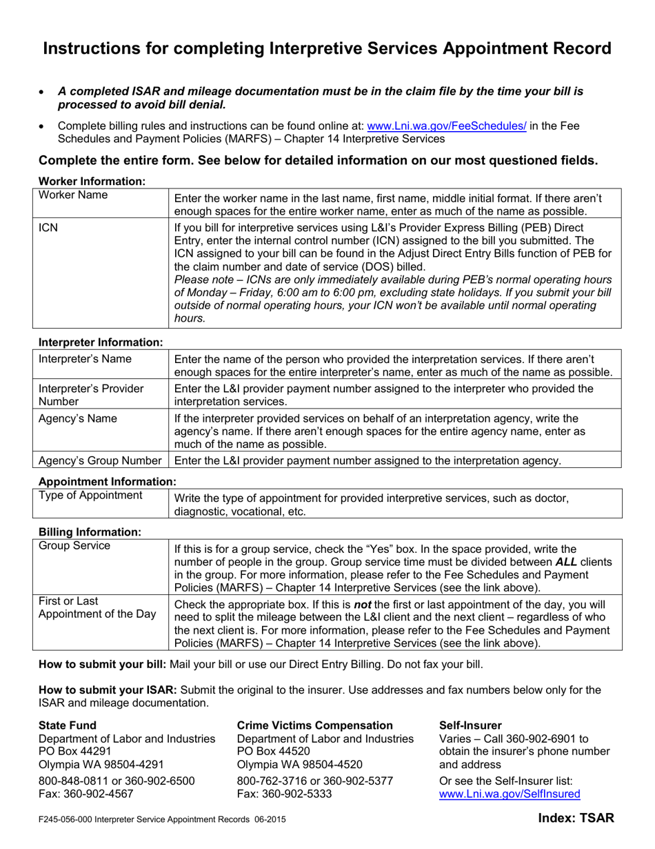 Form F245-056-000 Interpretive Services Appointment Record - Washington, Page 2