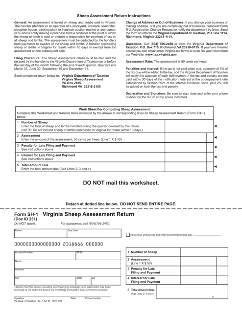 Form SH-1 Virginia Sheep Assessment Return - Virginia