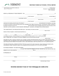 Document preview: Form VT-020 Motor Vehicle/Vessel Title Bond - Vermont