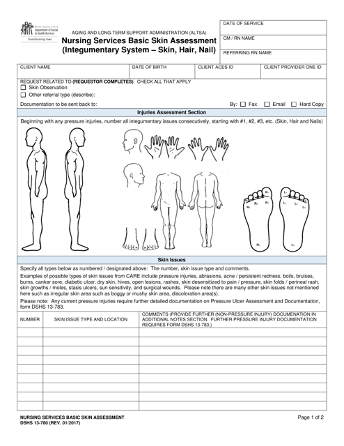 DSHS Form 13-780 Nursing Services Basic Skin Assessment (Integumentary System - Skin, Hair, Nail) - Washington