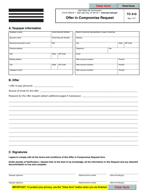 Form TC-410  Printable Pdf