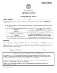 Document preview: Form RV-F1314301 Low-Speed Vehicle Affidavit - Tennessee