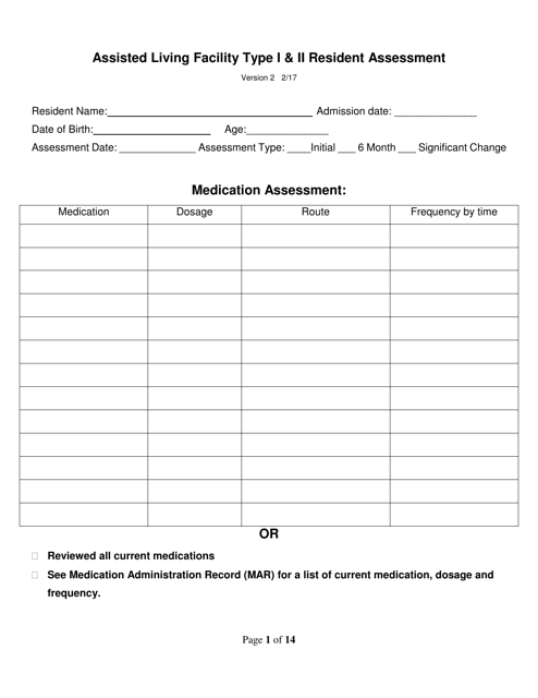 Assisted Living Facility Type I & II Resident Assessment - Utah Download Pdf