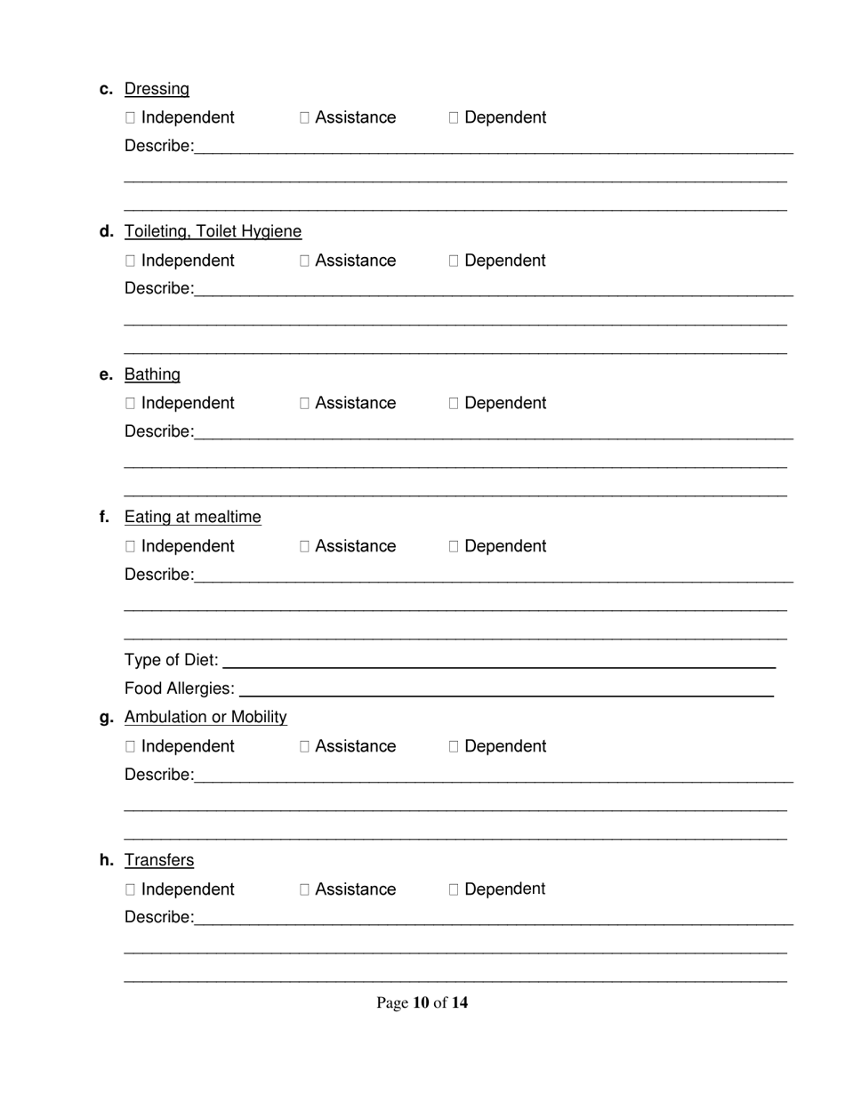 Utah Assisted Living Facility Type I & Ii Resident Assessment - Fill 