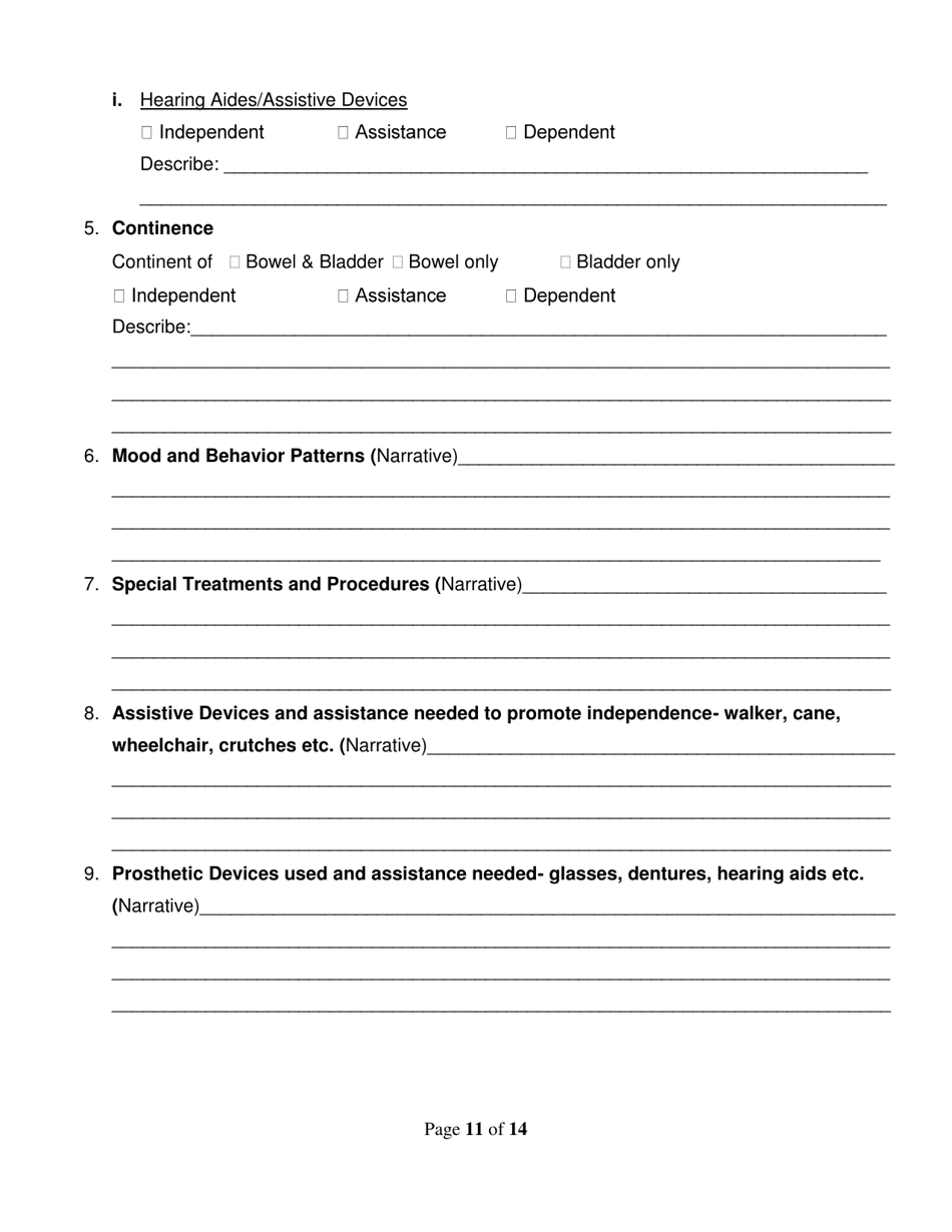 Assisted Living Facility Type I  II Resident Assessment - Utah, Page 11