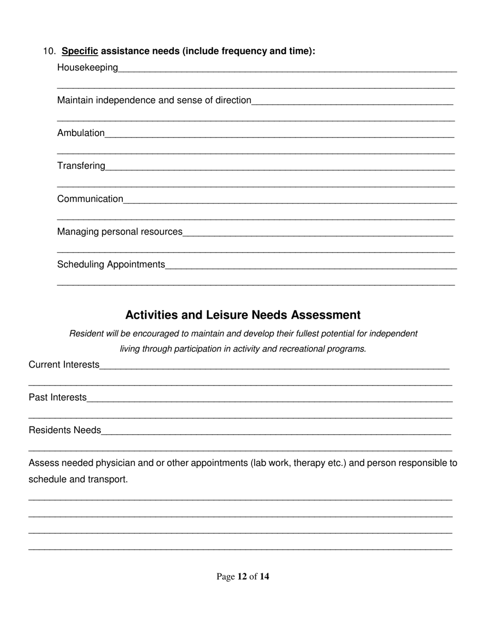 Assisted Living Facility Type I  II Resident Assessment - Utah, Page 12