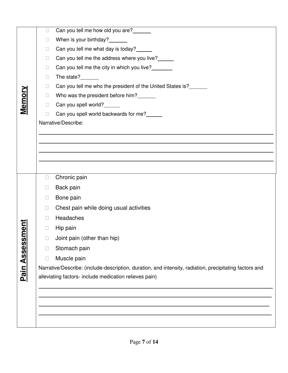 Assisted Living Facility Type I  II Resident Assessment - Utah, Page 7