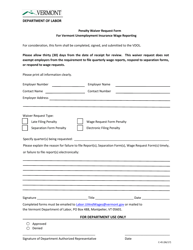 Form C-45 Penalty Waiver Request Form for Vermont Unemployment Insurance Wage Reporting - Vermont