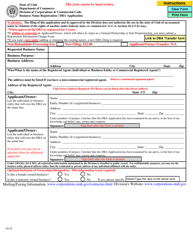 Document preview: Business Name Registration/Dba Application - Utah