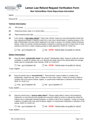 Document preview: Form REV40 0039 Lemon Law Refund Request Verification Form - Washington