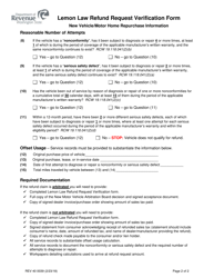 Form REV40 0039 Lemon Law Refund Request Verification Form - Washington, Page 2