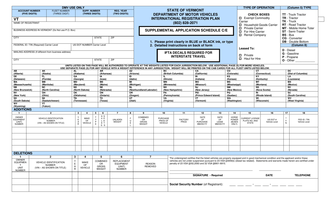 Form VP-162 Schedule C/E Supplemental Application Schedule - Vermont