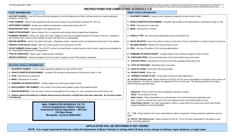 Form VP-162 Schedule C / E Supplemental Application Schedule - Vermont, Page 2
