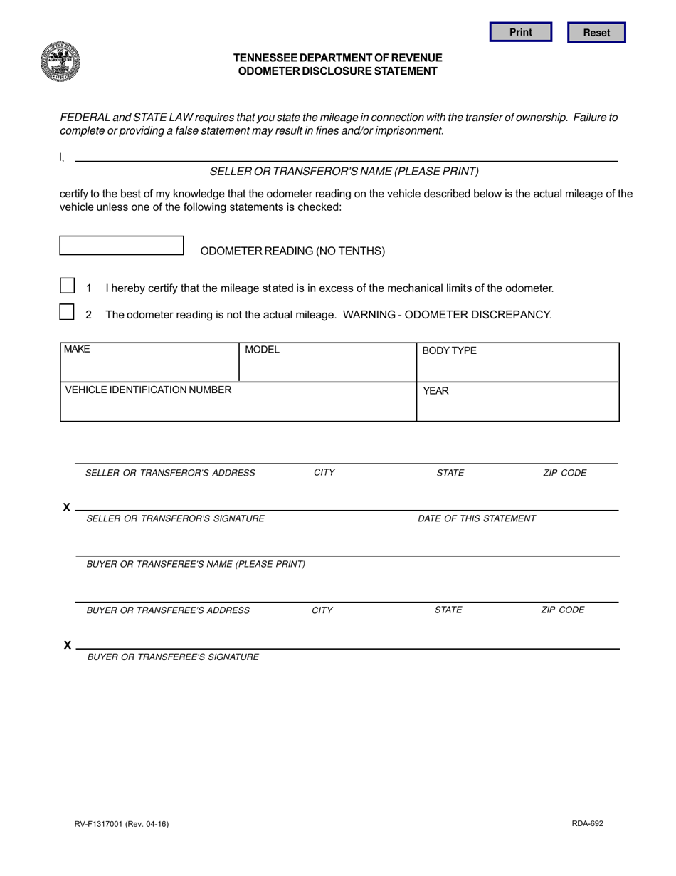 Form RV-F1317001 - Fill Out, Sign Online and Download Fillable PDF ...