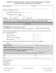 Document preview: Form VD-126 Vermont Disclosure Form - Amount to Be Financed in a Motor Vehicle Retail Installment Contract - Vermont