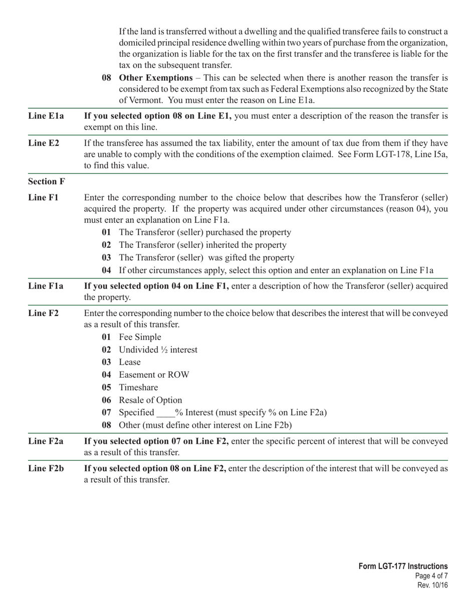Instructions for VT Form LGT-177 Vermont Land Gains Withholding Tax Return - Vermont, Page 4