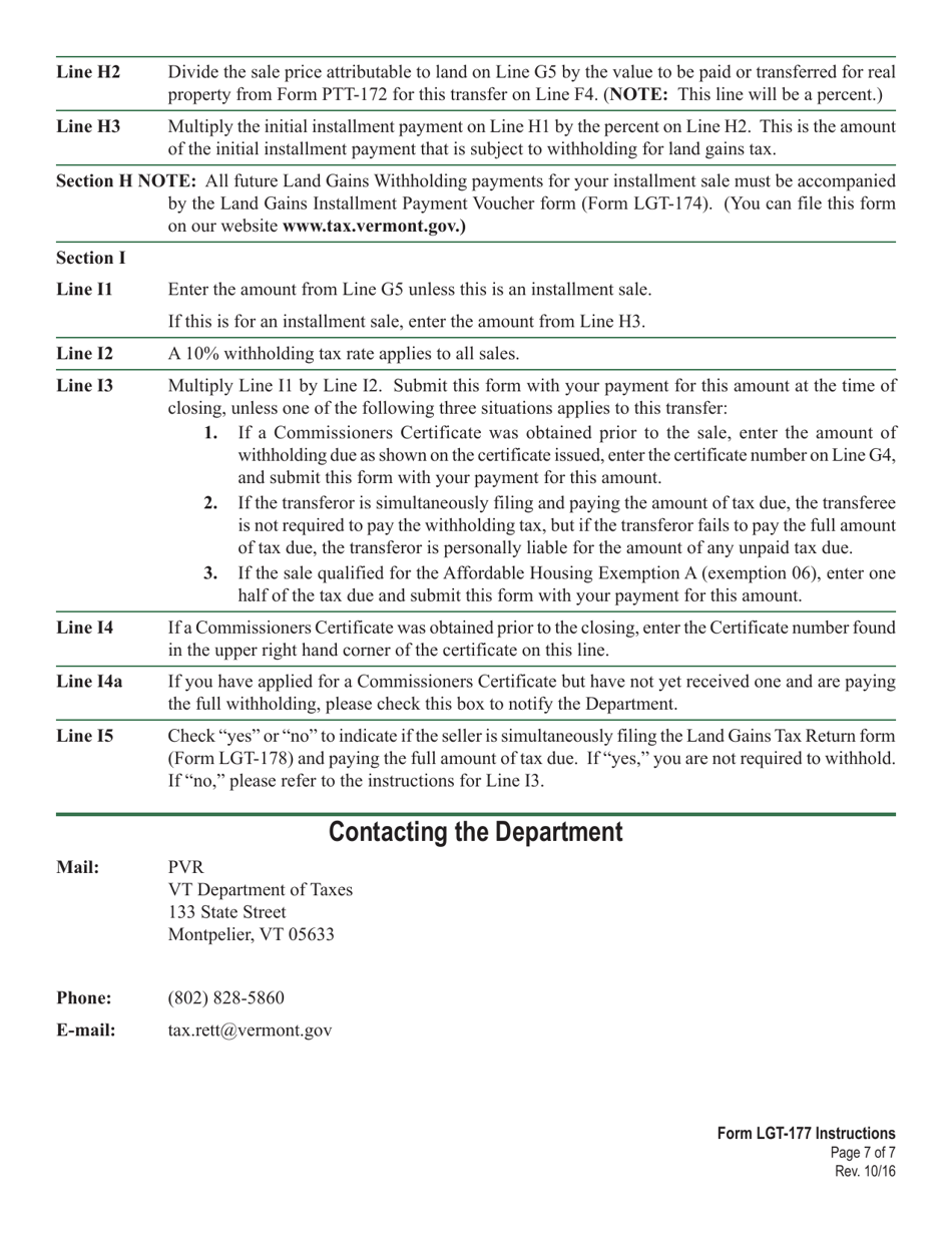 Instructions for VT Form LGT-177 Vermont Land Gains Withholding Tax Return - Vermont, Page 7