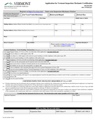 Document preview: Form VN-201 Application for Vermont Inspection Mechanic Certification - Vermont