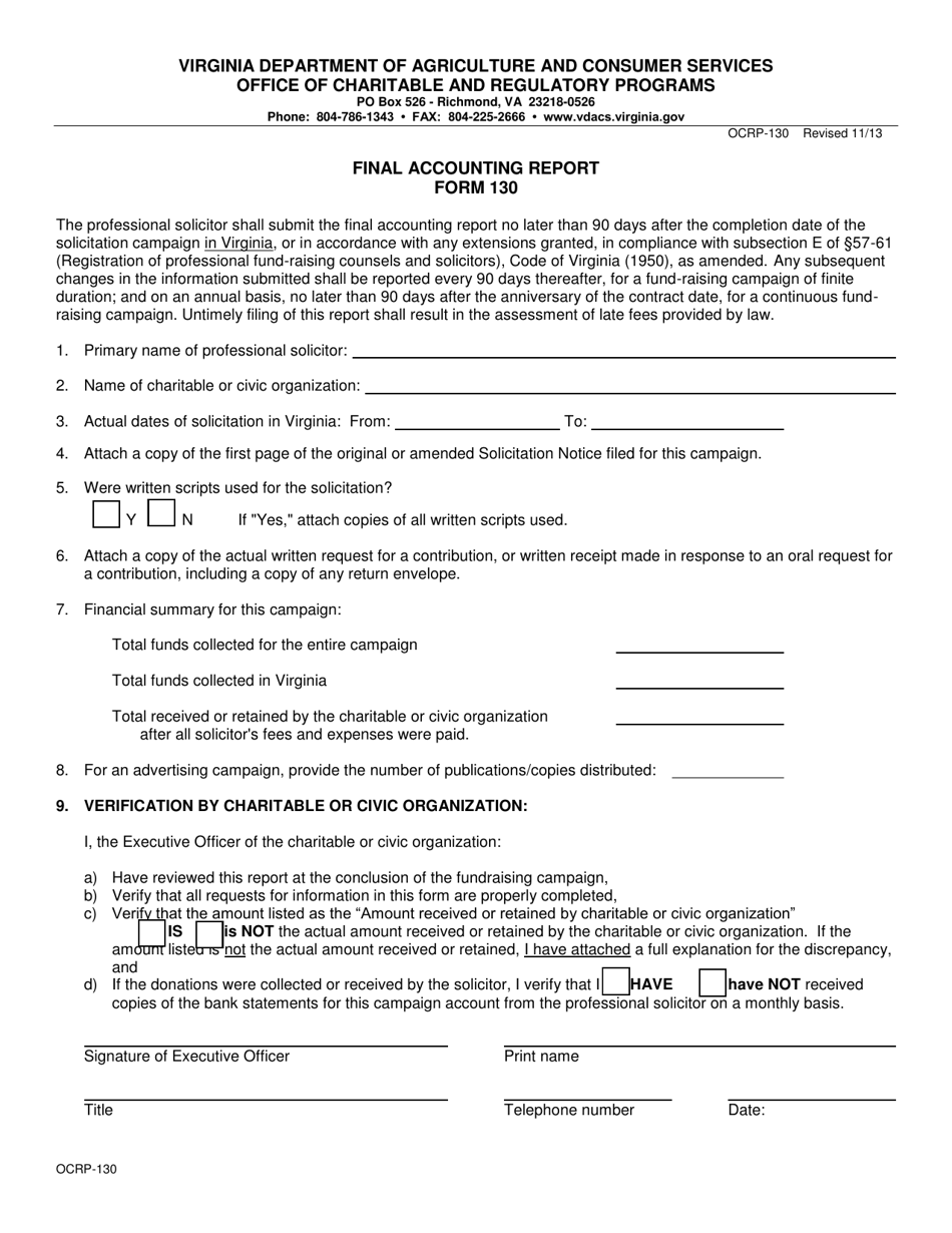 Form OCRP-130 Remittance Form - Professional Solicitors Final Accounting Report Late Fees - Virginia, Page 2