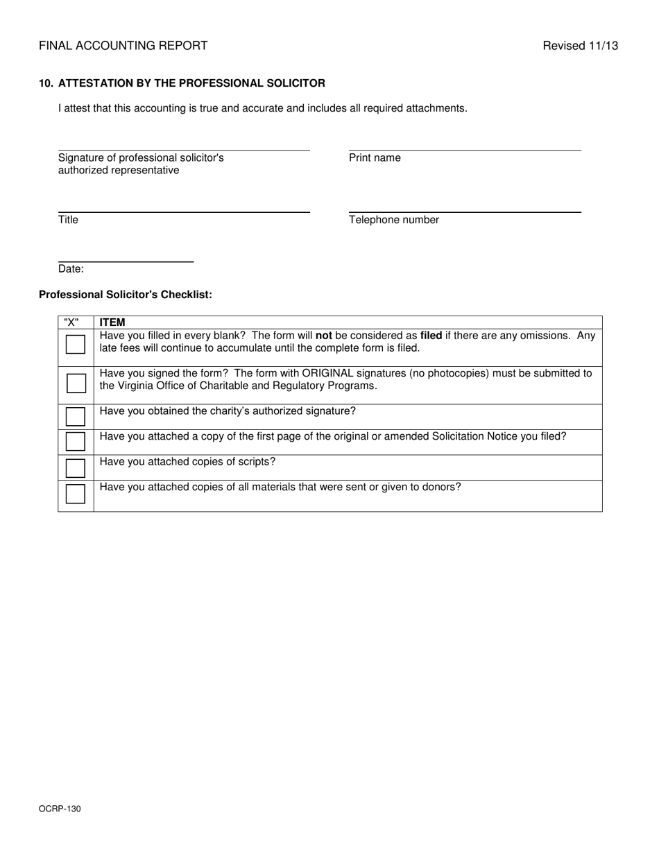 Form OCRP-130 Remittance Form - Professional Solicitors Final Accounting Report Late Fees - Virginia, Page 3