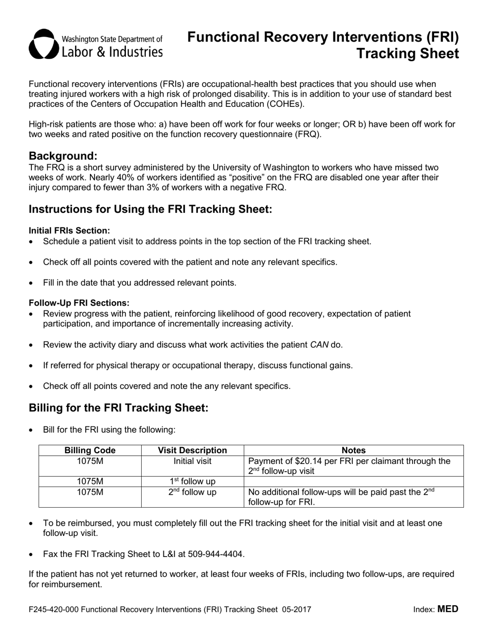 Form F245-420-000 Functional Recovery Interventions (Fri) Tracking Sheet - Washington, Page 1