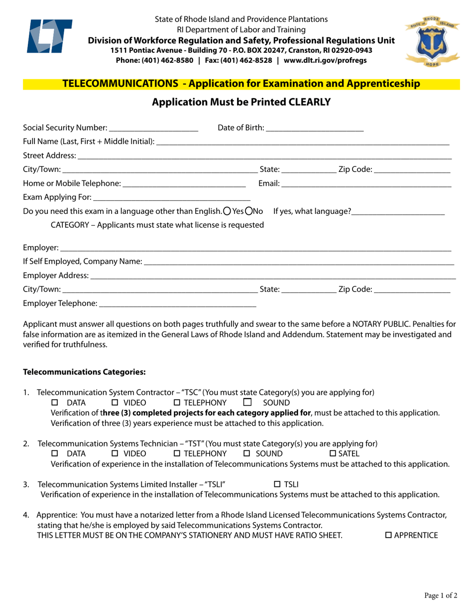 Telecommunications Form - Rhode Island, Page 3