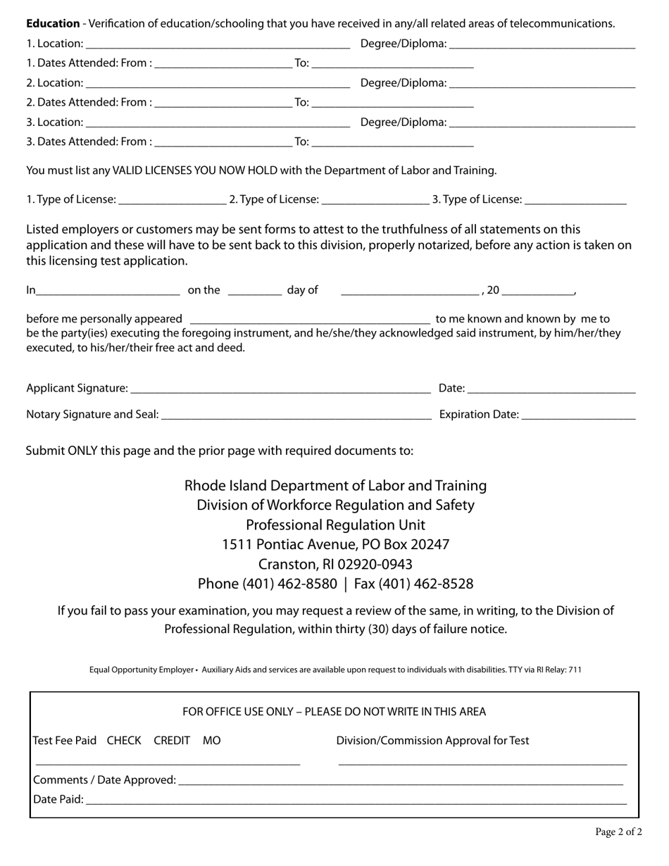 Telecommunications Form - Rhode Island, Page 4