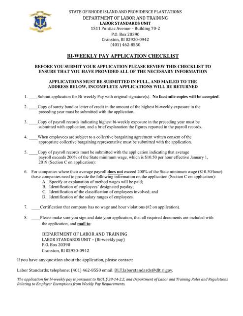 Application Request for Employee BI-Weekly Pay - Rhode Island