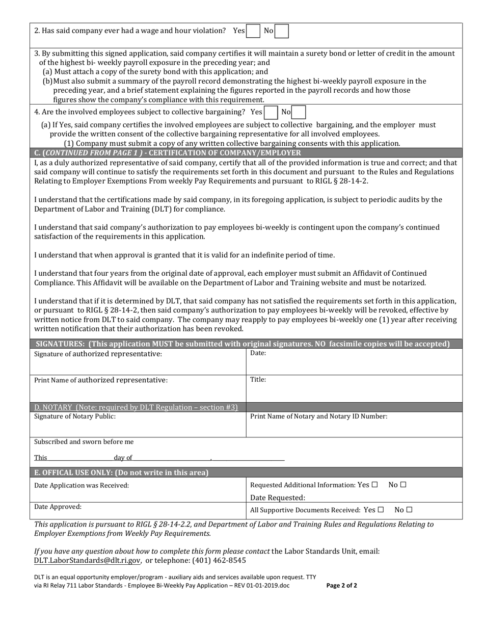 Application Request for Employee BI-Weekly Pay - Rhode Island, Page 3