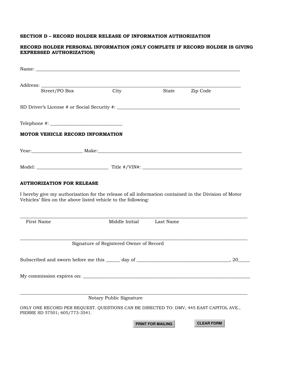 SD Form 0821 Drivers Privacy and Protection Act Form - South Dakota, Page 3