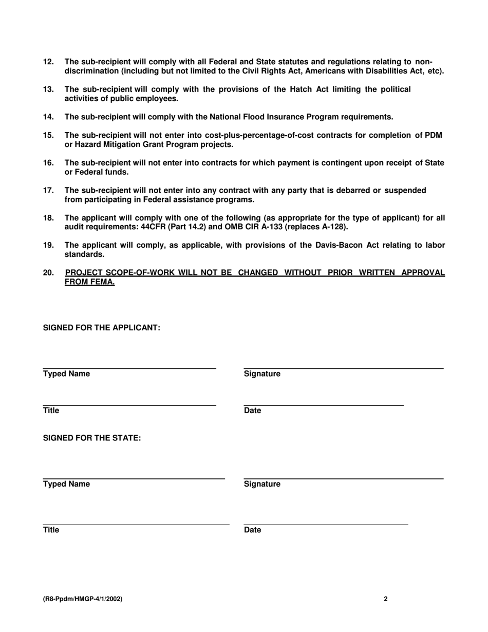 State-Local Assistance Agreement for Hazard Mitigation Grant Program or Pre-disaster Mitigation - South Dakota, Page 2