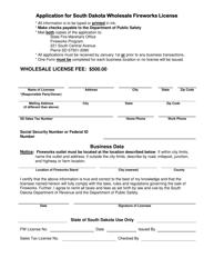 Document preview: Application for South Dakota Wholesale Fireworks License - South Dakota
