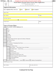 SD Form 1793 (MV-098) South Dakota Exempt Entity License Plate Application - South Dakota