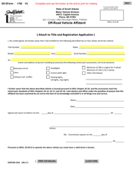 Document preview: SD Form 1792 (DOR:MV:304) Off-Road Vehicle Affidavit - South Dakota