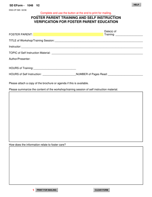 Form DSS-CP-565 (SD Form 1048)  Printable Pdf