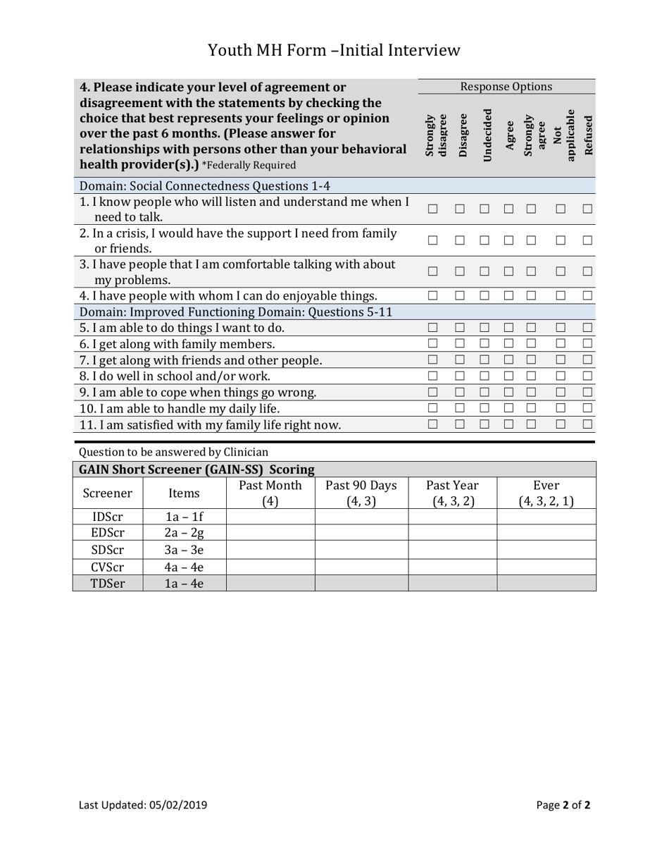 Youth Mental Health Initial Outcome Tool - South Dakota, Page 2