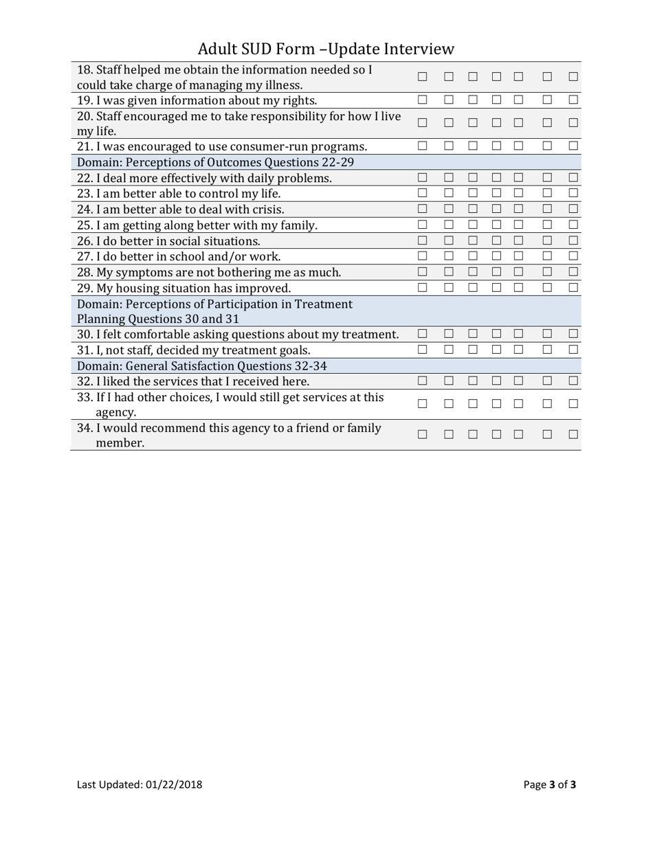 Adult Substance Use Disorder Update Outcome Tool - South Dakota, Page 3