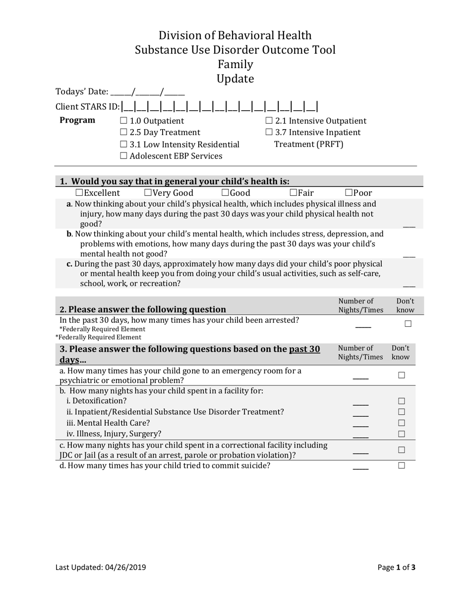 Form BH-13B Family Sud Update Outcome Tool - South Dakota, Page 1