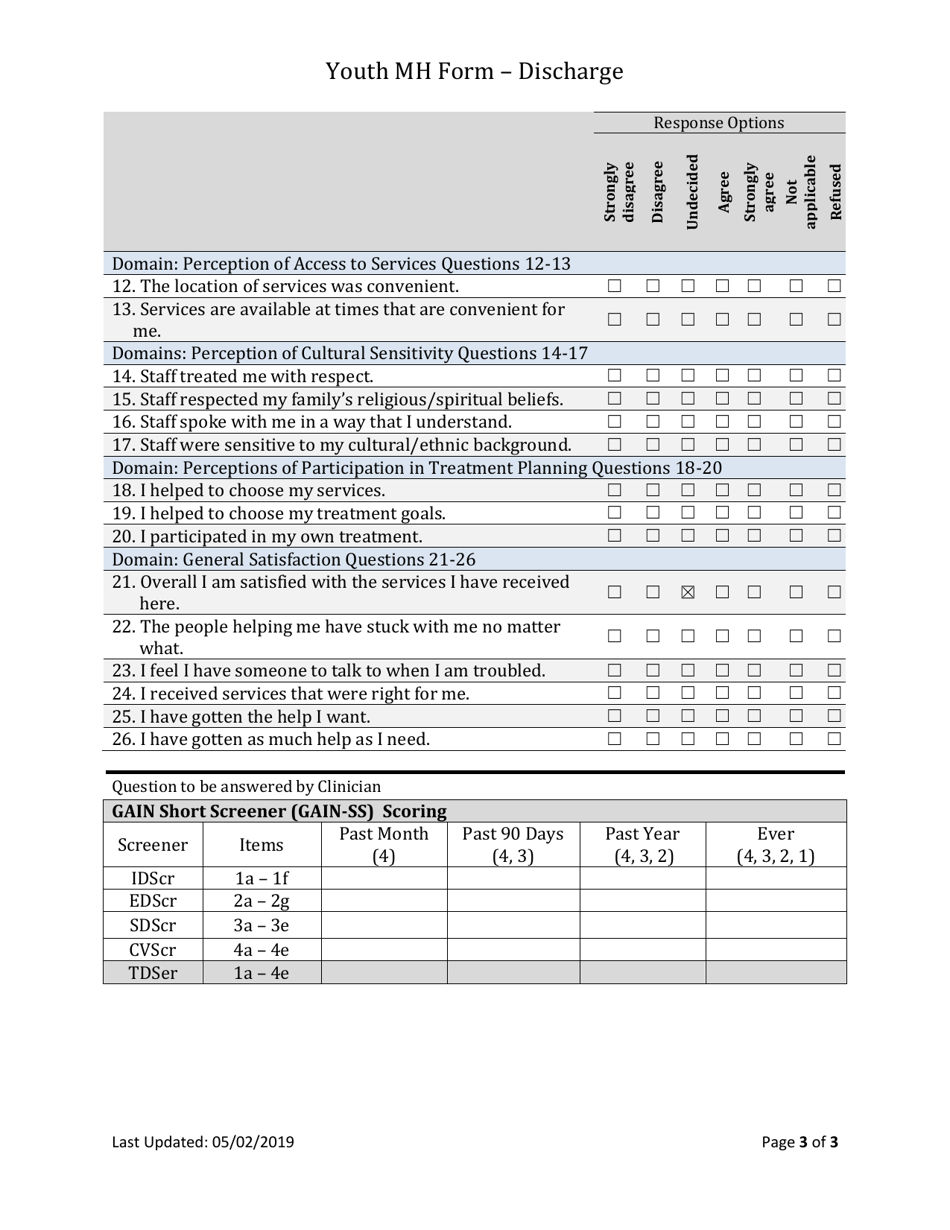 Form BH-12F Youth Mh Discharge Outcome Tool - South Dakota, Page 3