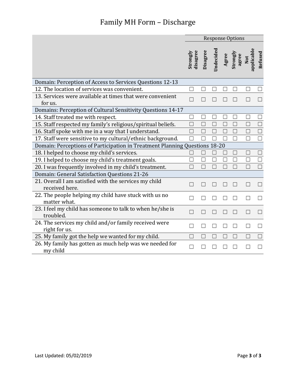 Form BH-13F Family Mh Discharge Outcome Tool - South Dakota, Page 3
