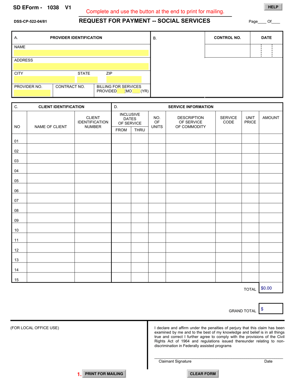 SD Form 1038 (DSS-CP-522) - Fill Out, Sign Online and Download Fillable ...