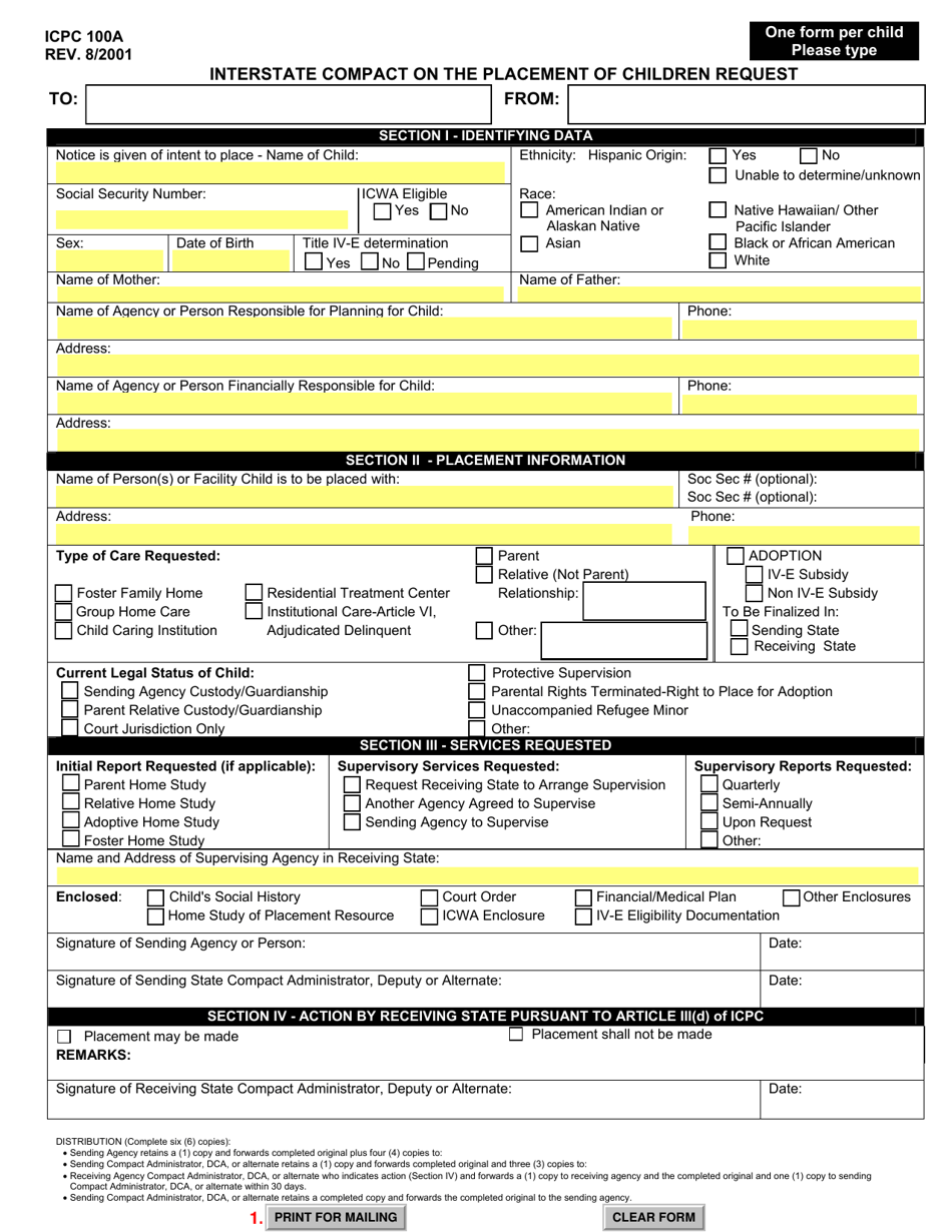 SD Form 1354 (ICPC100A) Interstate Compact on the Placement of Children Request - South Dakota, Page 6