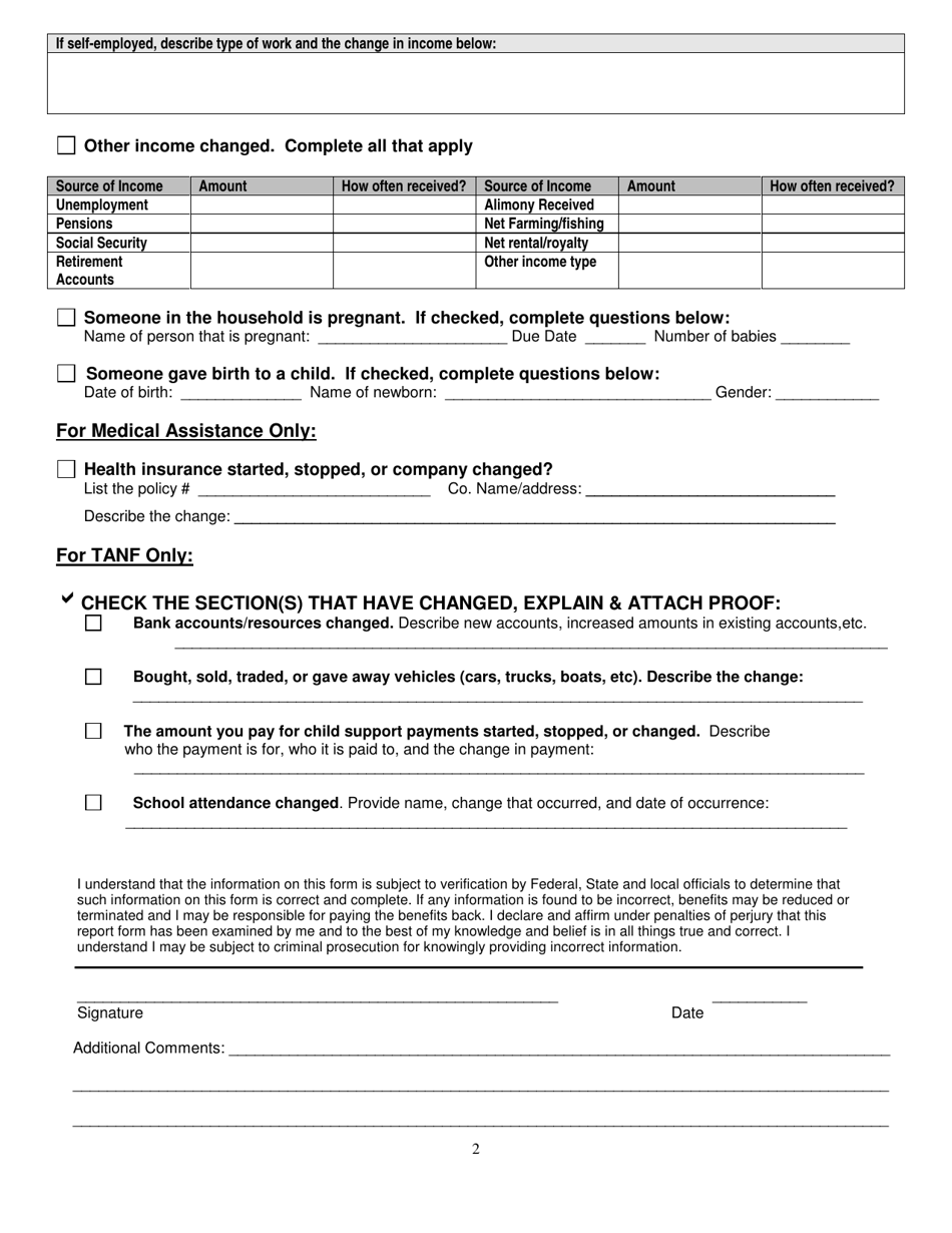 Form DSS-EA-310 Medical Assistance / TANF Change Report Form - South Dakota, Page 2