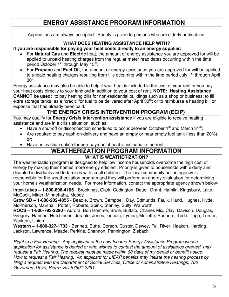 Form DSS-EA-297 Application for Energy Assistance - South Dakota, Page 2