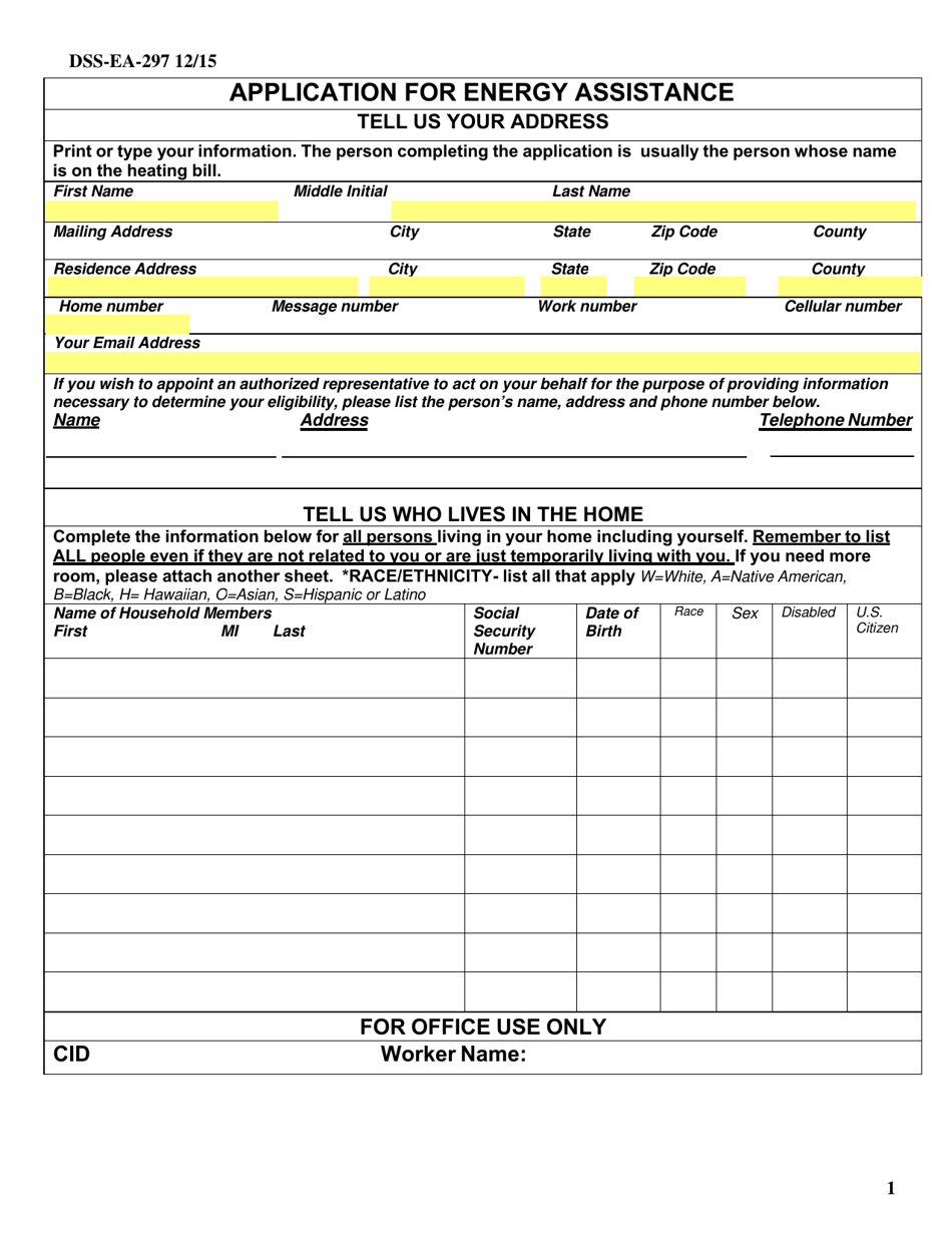 Form DSS-EA-297 Application for Energy Assistance - South Dakota, Page 3
